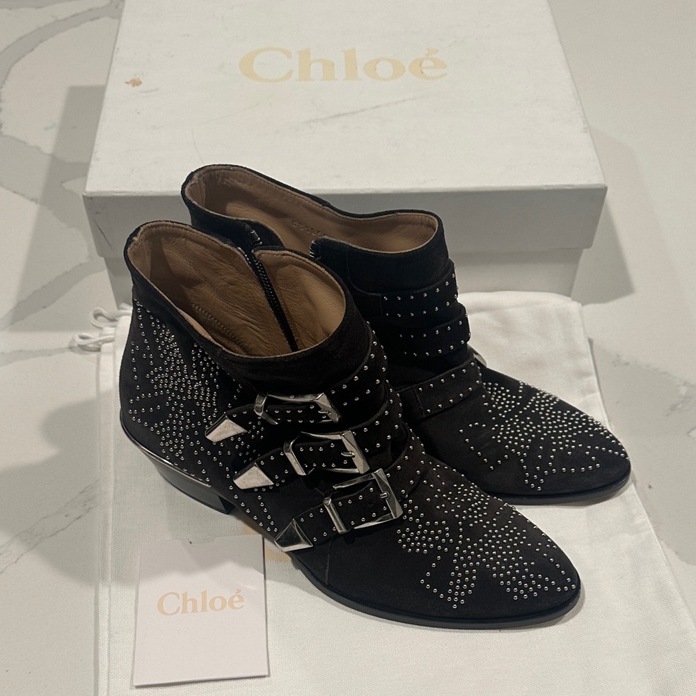 Chloe Susanna Black Studded Ankle Booties